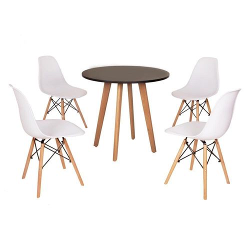 Mesa Laura 80cm Preta + 4 Cadeiras Eames Eiffel Branca