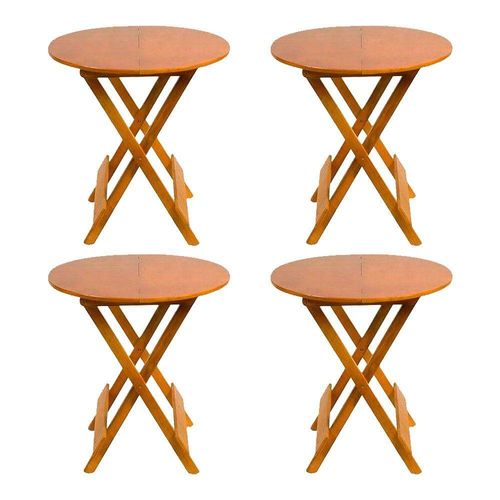 Kit 4 Mesas Redondas Dobráveis Em Madeira Maciça 70X70 Mel Ideal Para Bares E Restaurantes