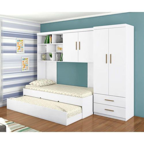 Jogo De Quarto Infantil Com 4 Peças Com 4 Portas E 2 Gavetas Chiara Cor Branco Phoenix Baby