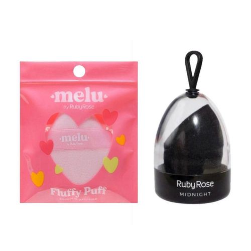 Kit Ruby Rose Esponja De Maquiagem Fluffy Puff+esponja Midnigt - Design Resistente