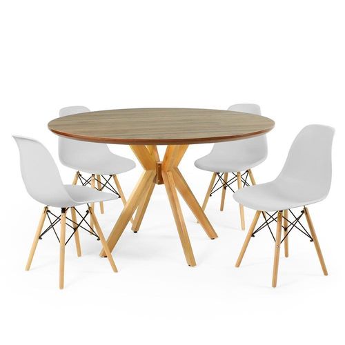 Mesa De Jantar Redonda Marci  Natural   4 Cadeiras    Cinza