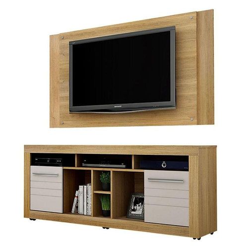 Rack Bancada E Painel Para Tv Firenze Cinamomo Off White - Valdemóveis