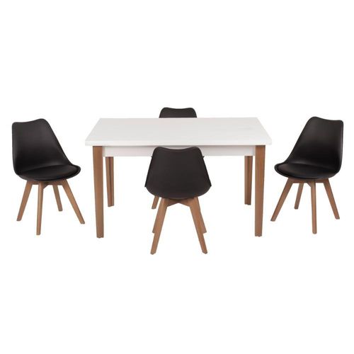 Kit Mesa Luiza 135cm Branca 4 Cadeiras Leda Preto