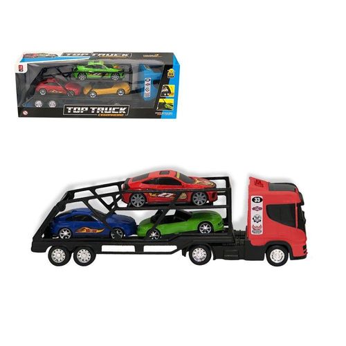Caminhão Cegonheira Grande Com 3 Carrinhos - Vermelho.