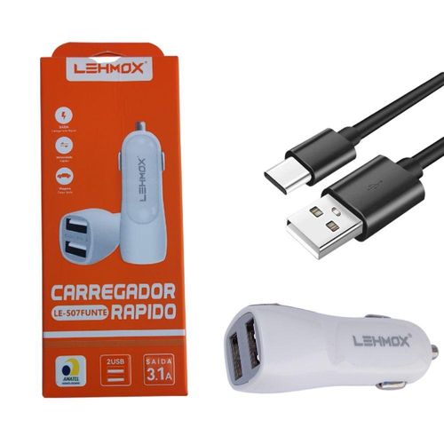 Carregador Veicular Rápido 2 Usb Carro E Caminhão 12/24 V