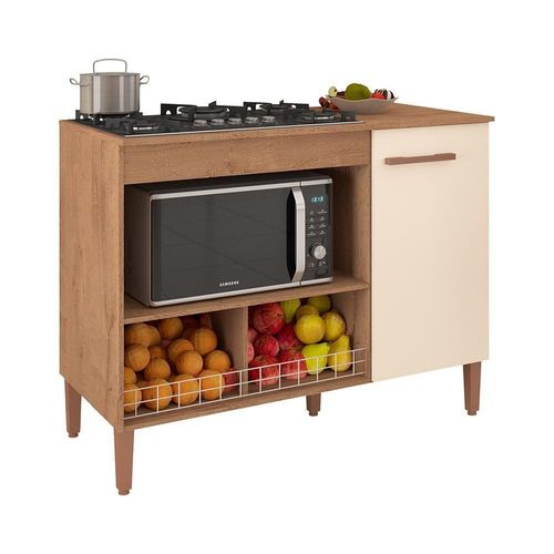 Balcão Cozinha Cooktop Madri 1 Porta Canelato/Off White
