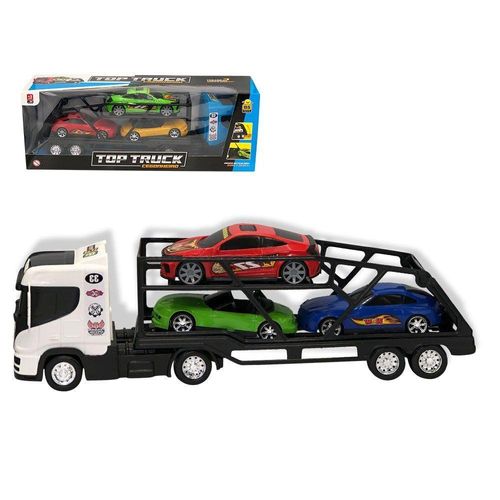 Caminhão Cegonheira Grande Com 3 Carrinhos - Branco Transporte De Veículos De Forma Diida