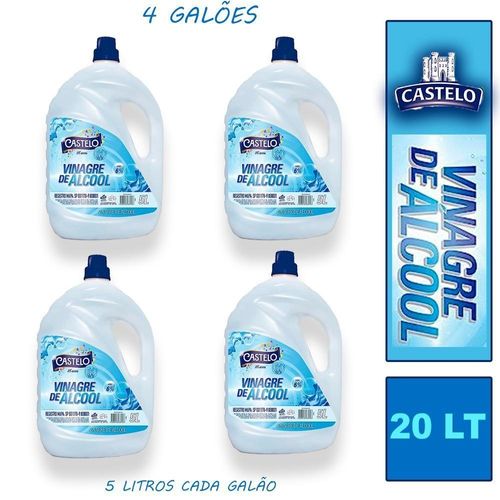 4 Galão Vinagre De Álcool Castelo Limpeza Bactericida 6%A 5L
