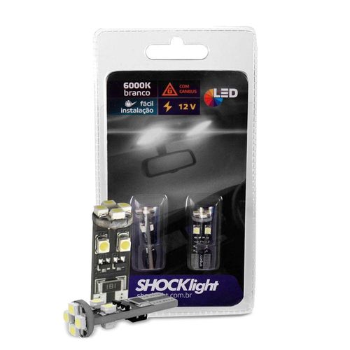 Par Lâmpada Led Esmagada T10 8 Smd-3528 6000k 12v Shocklight