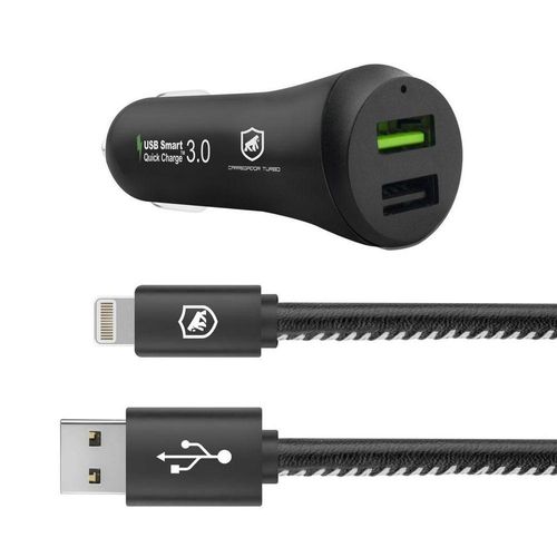 Kit Carregador Veicular Com Cabo Dual Shock - 1,2M - Lightning Iphone - Mfi - Gshield