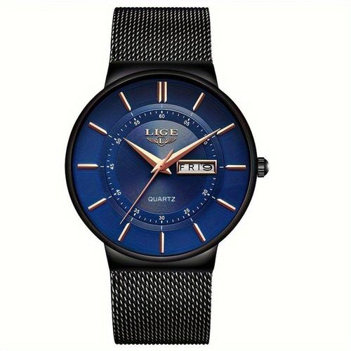 Relógio De Quartzo Lige Com Pulseira De Aço Inoxidável Azul Marinho