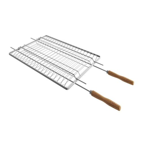 Grelha Dupla Aramada Para Churrasco E Peixe Em Aço Cromado 84x35 Cm