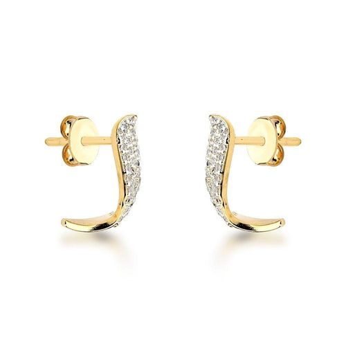 Brincos Elegantes Em J-curve Com Banho De Ouro 18k E Detalhes Em Zircônia