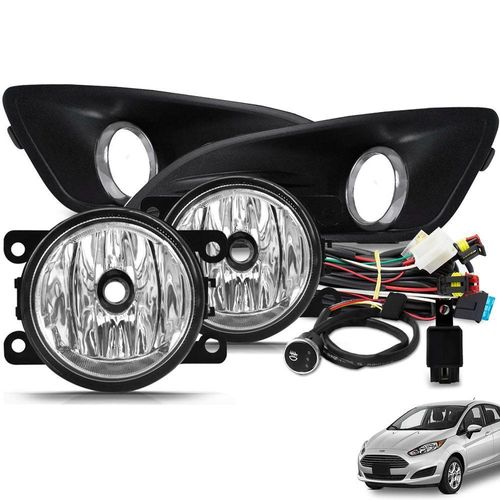 Kit Farol De Milha New Fiesta 2013 A 2016 Botão Touch E Moldura Preto