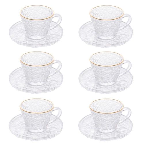 Conjunto De Xícara De Chá Com Pires 06 Peças De Cristal Martelado Com Fio De Ouro Petra Lyor