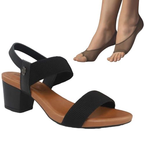 Kit Sandália Usaflex Salto Bloco Feminina + 2 Pares de Meias