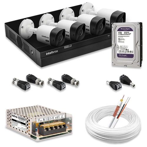 Kit 4 Câmeras De Segurança Intelbras Full Hd 1080p Com Dvr Mhdx 1204 1080p Com Hd 1tb Purple