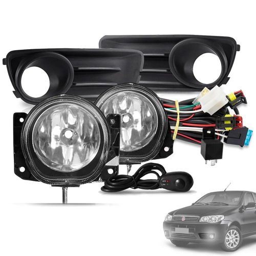 Kit Farol De Milha Palio Fire Economy 2010 A 2017 Botão Universal Moldura Preto