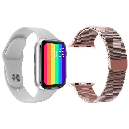 Kit 1 Smartwatch Branco + 1 Pulseira Extra Rosa