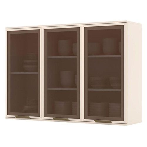 Armário Aéreo 3 Portas De Vidro 120 Cm évelin Off White - Henn