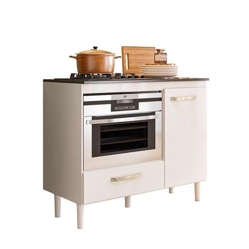 Balcão Para Cooktop E Forno Com 1 Porta E 1 Gaveta Branco Nicioli Fit Branco