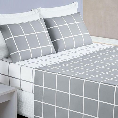 Jogo De Lençol Solteiro Square 3 Peças Cinza