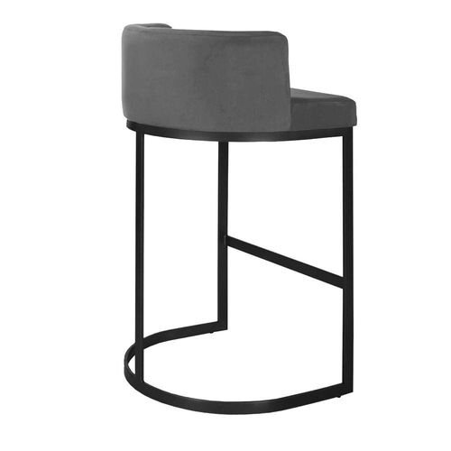 Banqueta Alta Estofada Estrutura Aço Carbono Belly Ii Base Preto 75cm Suede Cinza