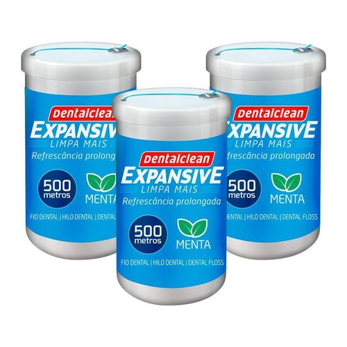 Kit 3 Fio Dental 500m  Fita Larga Expansive Menta Dentalclean