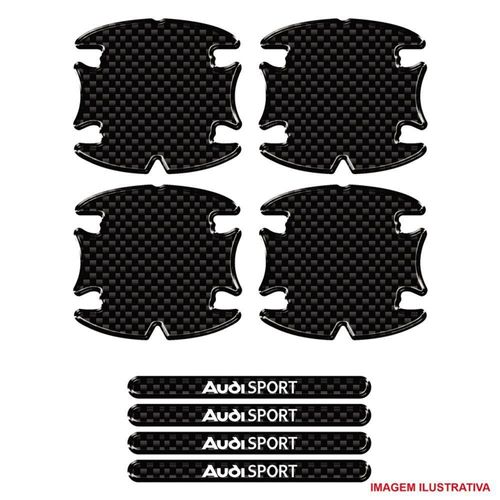 Jogo Adesivo Protetor Maçaneta Carro Audi Sport Resinado Preto Carbon Preto