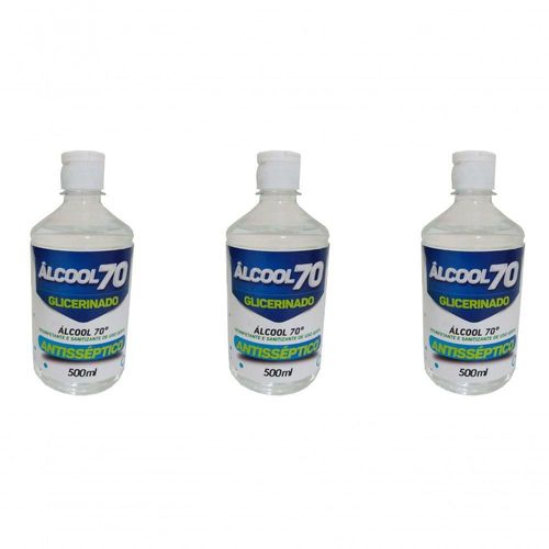 3 álcool 70 Glicerinado Antisséptico 500ml Com Dosador Tnt