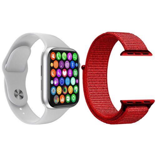 Kit 1 Relógio Inteligente Smartwatch W34 S Branco Ios + 1 Pulseira Extra Nylon Vermelho