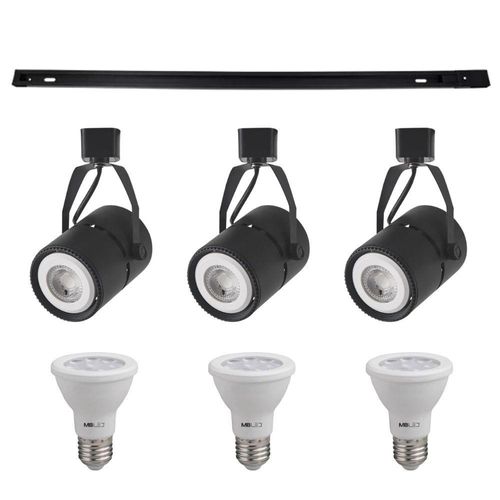 Kit Trilho 1m + 3 Spots Classic Preto + 3 Lâmpadas Par20 9w - Nordecor 6000k (branco Frio)