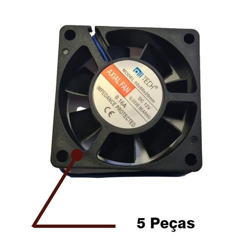 Micro Ventilador Ventoinha 60x60x20mm 12v Alltech 5 Unid.