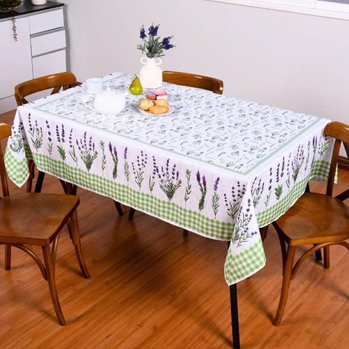 Toalha De Mesa Tropical Microfibra Estampada 2,00m X 1,50m Para 6 Lugares Lavanda
