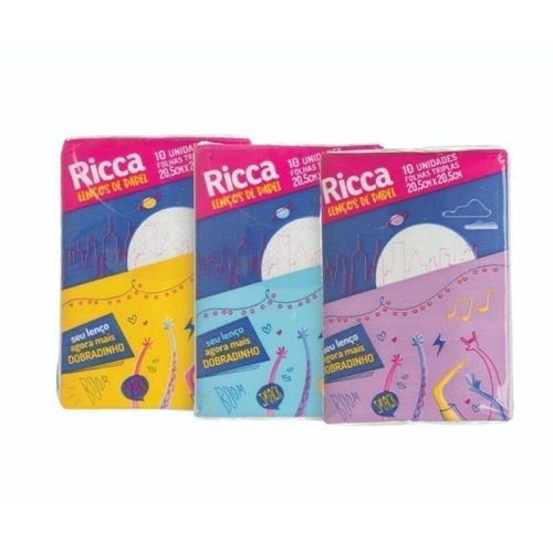 Lenços De Papel Mini Ricca 10 Unidades Limpeza Geral