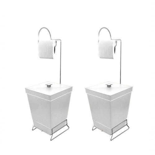 Kit 2 Lixeiras Com Suporte De Papel Higiênico - Stolf Branco + Branco