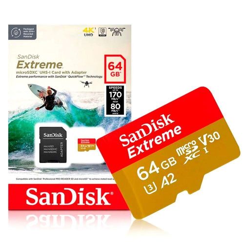 Cartão de Memória SanDisk Extreme microSDXC 64Gb 170-80MB