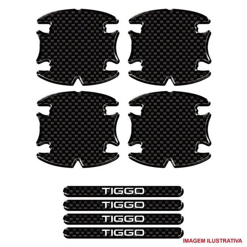 Jogo Adesivo Protetor Maçaneta Carro Tiggo Resinado Preto Carbon Preto