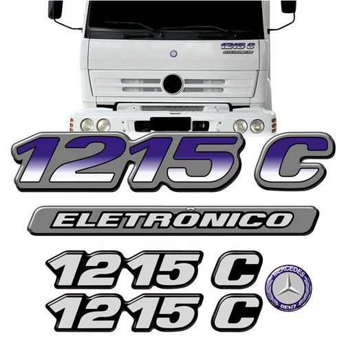 Kit Adesivo Mercedes Benz 1215 C Eletronico Emblema Truck 33 Resinado Preto