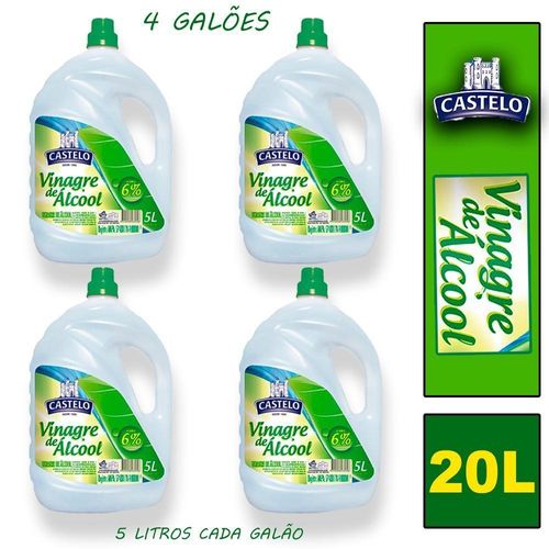 4 Galão Vinagre De Álcool Castelo Limpeza Bactericida 6%A 5L