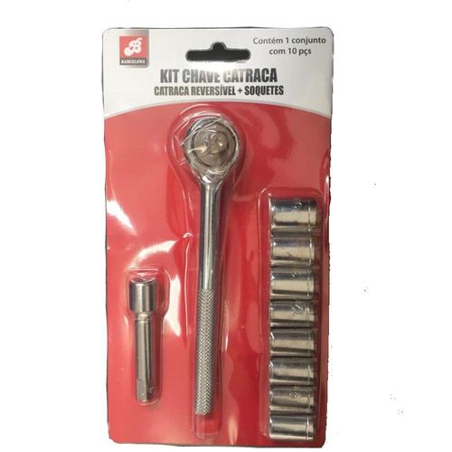Kit Chave Catraca Soquetes Sextavado com Catraca 10 peças