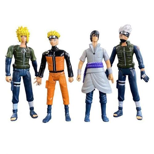 Kit 4 Bonecos Action Naruto Shippunden Kakashi Minato Sasuke.