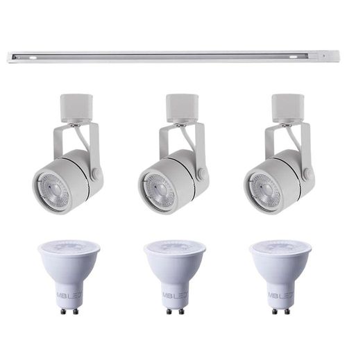 Kit Trilho 1m + 3 Spots Classic Branco + 3 Lâmpadas Gu10 6w - Nordecor 6000k (branco Frio)