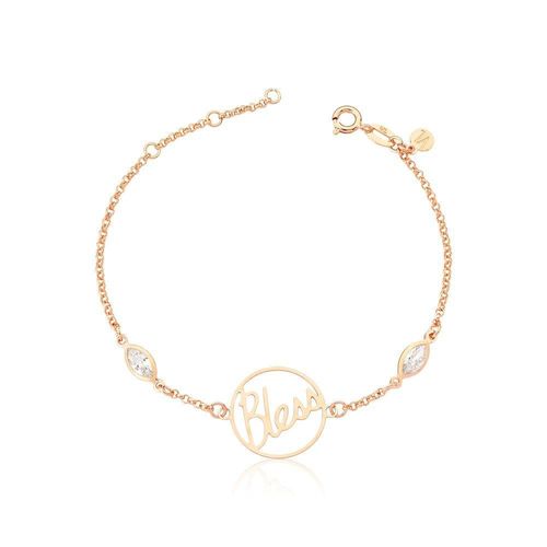 Pulseira Bless Com Zircônias, Revestida Em Ouro Rose