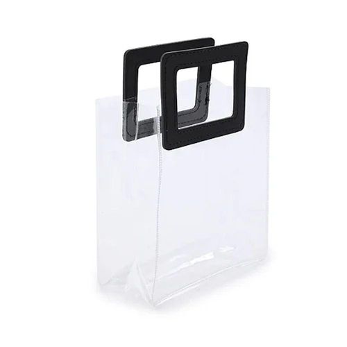 Kit Sacola Pvc Alça Retangular Transparente E Preta 24x21x11cm - 10 Un
