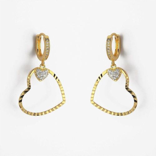 Brincos Delicados De Argola Com Coração Trabalhado Banhado A Ouro 18k