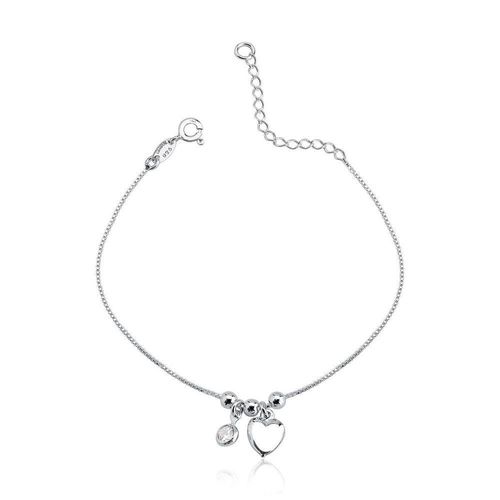 Tornozeleira Bolas 3mm Coração Ponto De Luz Prata 925 - 25cm