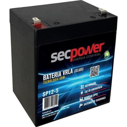 Bateria Selada 12v 5ah Sp12-5 Secpower - Qualidade Impecável