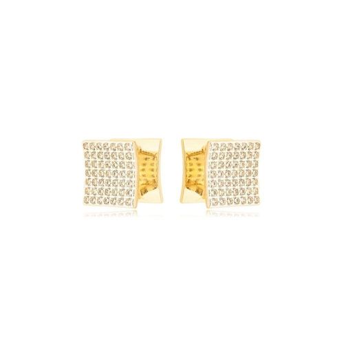 Brinco Argola Quadrada Cravejada Banhada A Ouro 18k