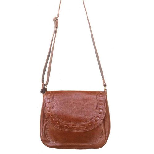 Bolsa Feminina Transversal Couro Cor Marrom Amarelado